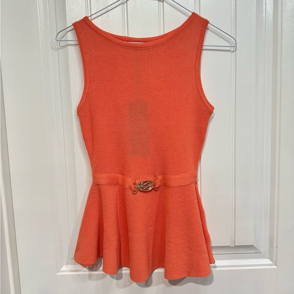 Women’s Sleeveless Peplum Knit Top in Coral